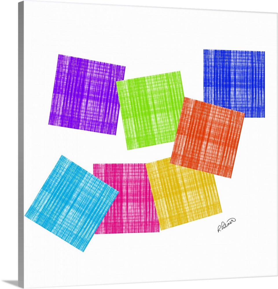 Vibrant colored boxes in a cross hatching pattern overlapping each other on a white backdrop.