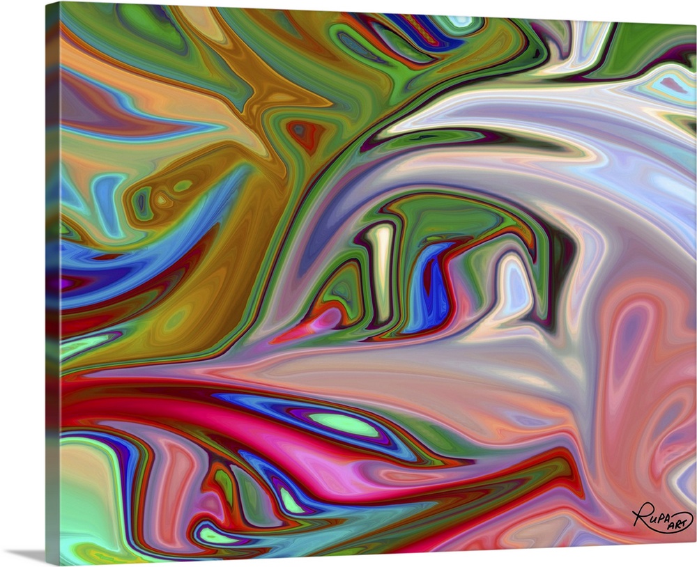 Square abstract art with lines of different gradient color patterns resting comfortably together creating movement.
