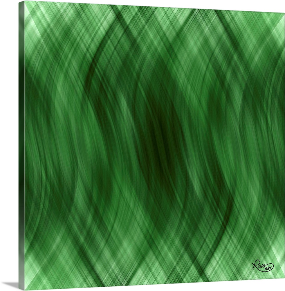 Digital abstract art of intersecting waves of bold green color.