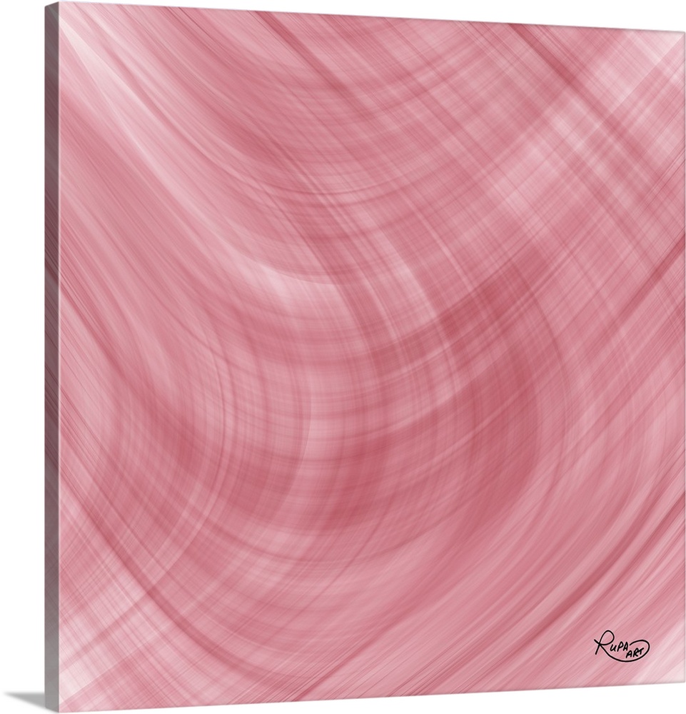 Abstract digital art of curved waves in muted pink.