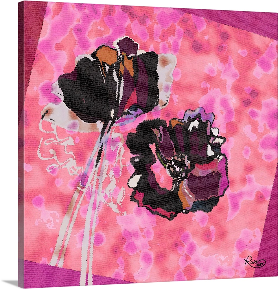 Square pink and purple abstract floral art made in a mosaic style.