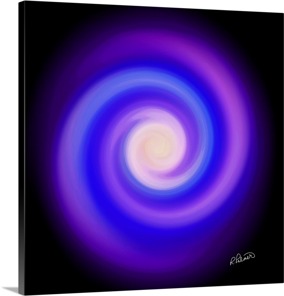 Square image of swirls of colors in purple and blue, forming a circle.