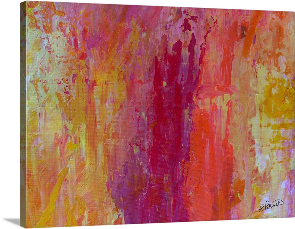 Warm toned abstract painting with vertically layered brushstrokes creating texture and depth.