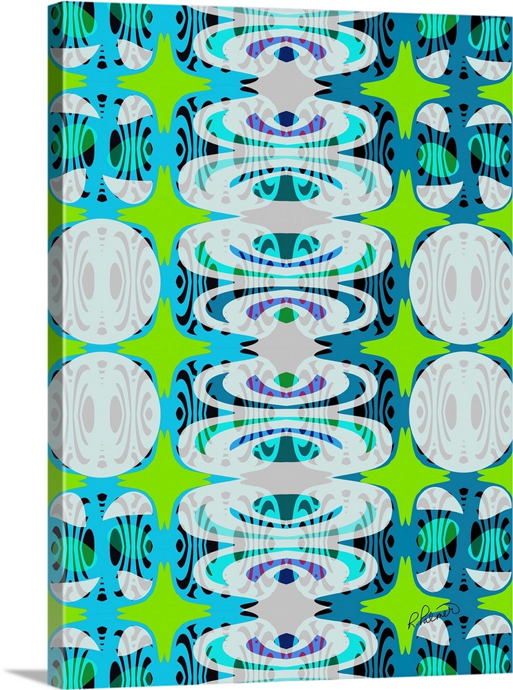Lime Blue White Abstract Pattern