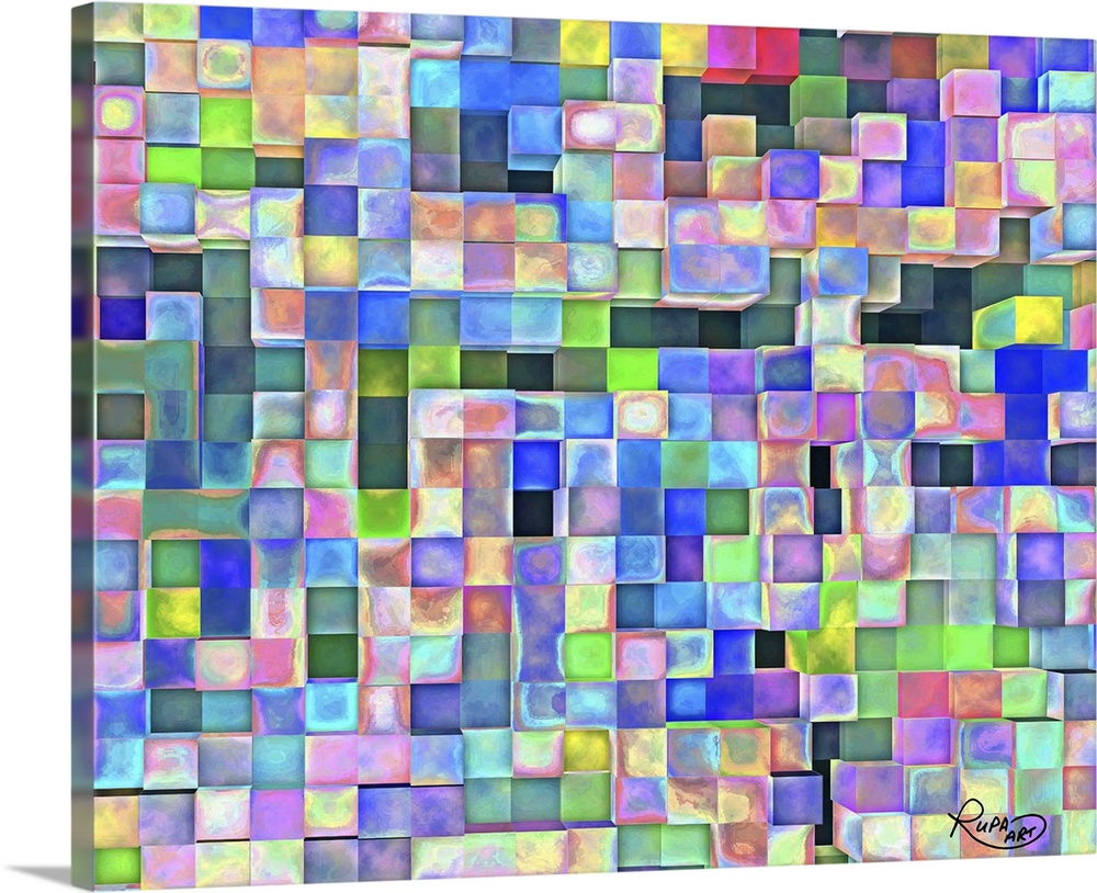 Square abstract art that is made up of squares filled with color creating a tile pattern