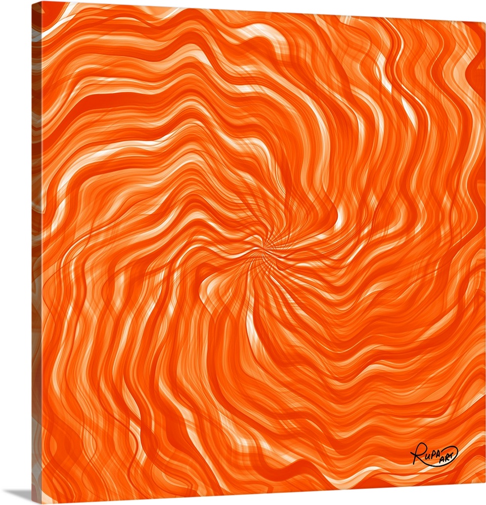 Contemporary digital artwork of spiraling waves of vivid orange.