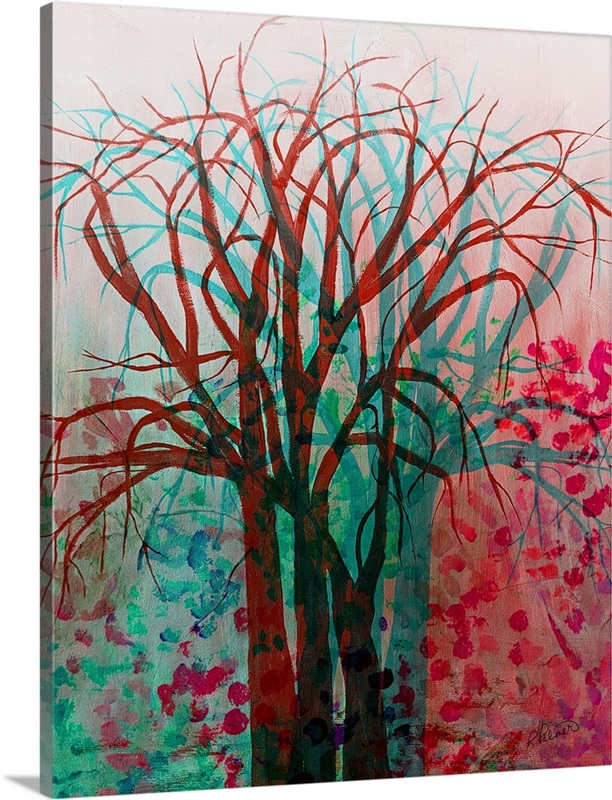 Pink Aqua Tree Double With Colored Dots Wall Art, Canvas Prints, Framed ...