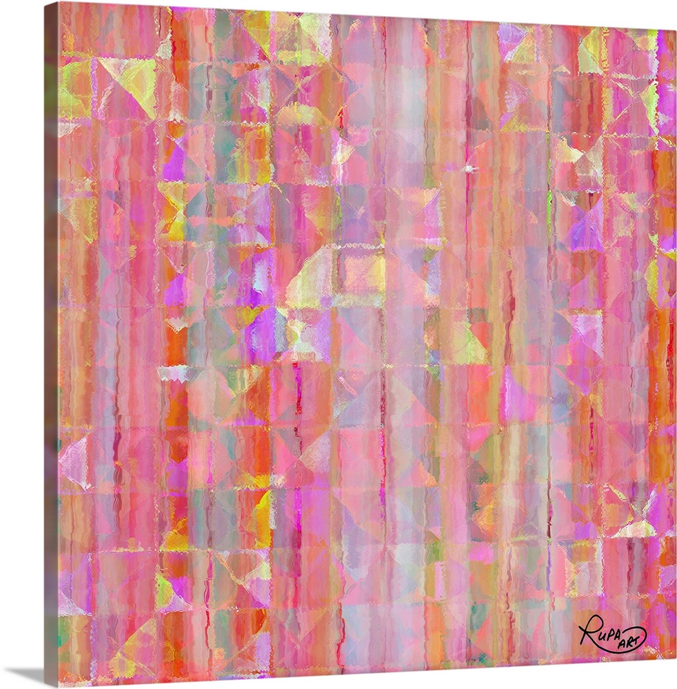 Digital contemporary painting in almost neon shades of pink and yellow.