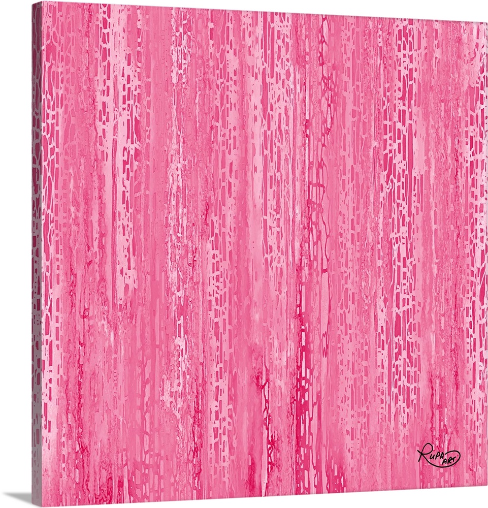 Contemporary abstract art of cascading dots in bright pink.