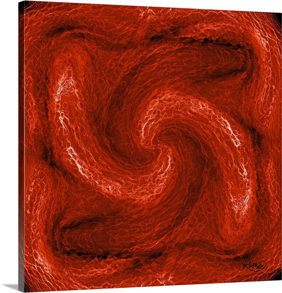 Contemporary digital artwork of twisting waves of deep red color.