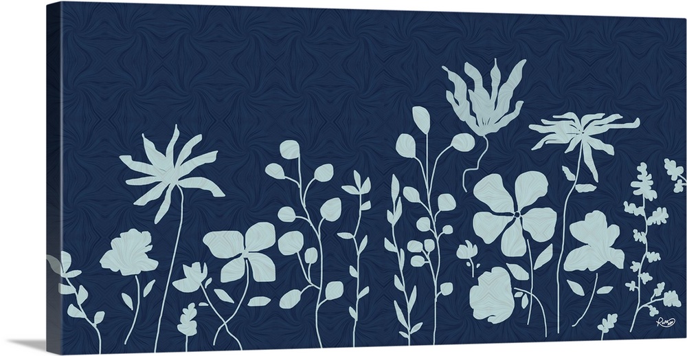 Stylized Floral With Back Pattern Blue
