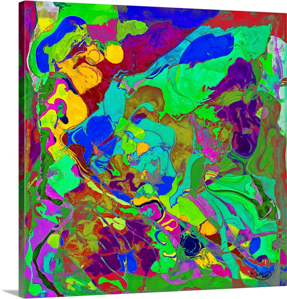 Square abstract art with bright colors swirled and formed together.