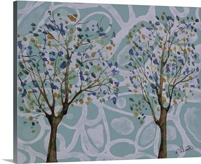 Two Little Trees On A Patterned Background