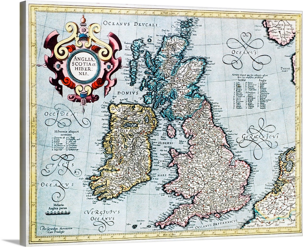 British Isles, 16th century Dutch map. This shows England, Scotland, Wales and Ireland, though Ireland is not yet accurate...