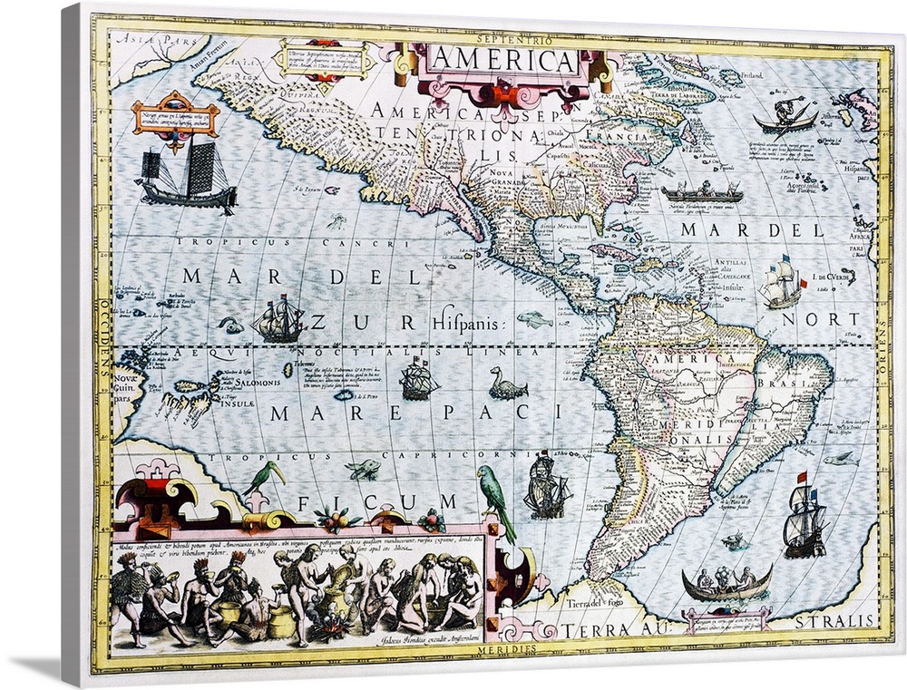 Western Hemisphere, 17th century Dutch map. This shows the New World that was being discovered by Europeans exploring the ...