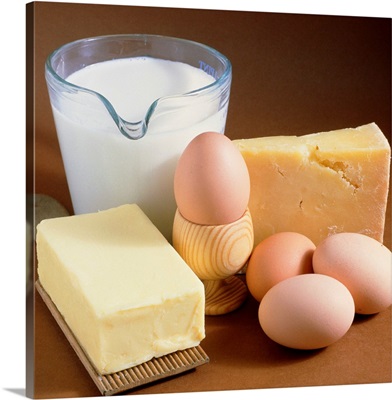 A selection of dairy produce and eggs