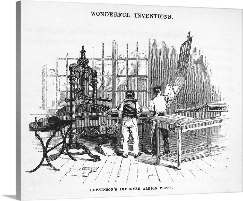 Albion Printing Press, historical artwork. Designed by R. W.Cope in 1820, this is an improved version by Hopkinson. The Al...