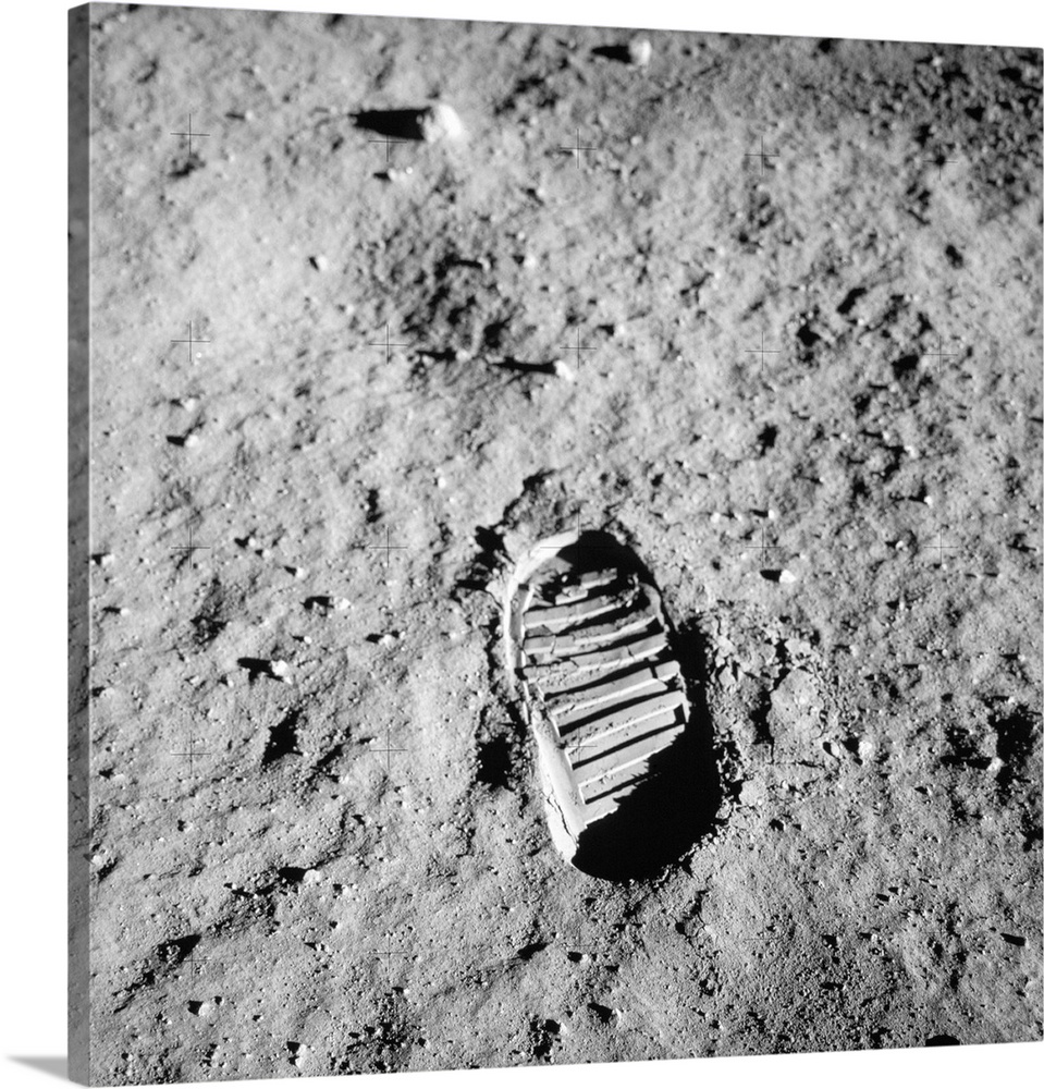 Apollo 11 bootprint on Moon. This bootprint was made by US astronaut Buzz Aldrin (born 1930), the Apollo 11 Lunar Module P...