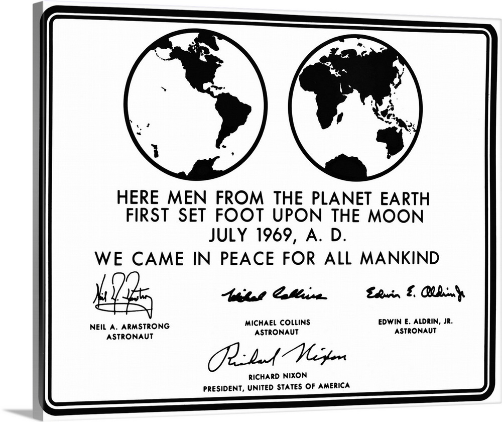 Apollo 11 Moon plaque. Design of the commemorative plaque that was attached to a strut on the Apollo 11 landing module's l...