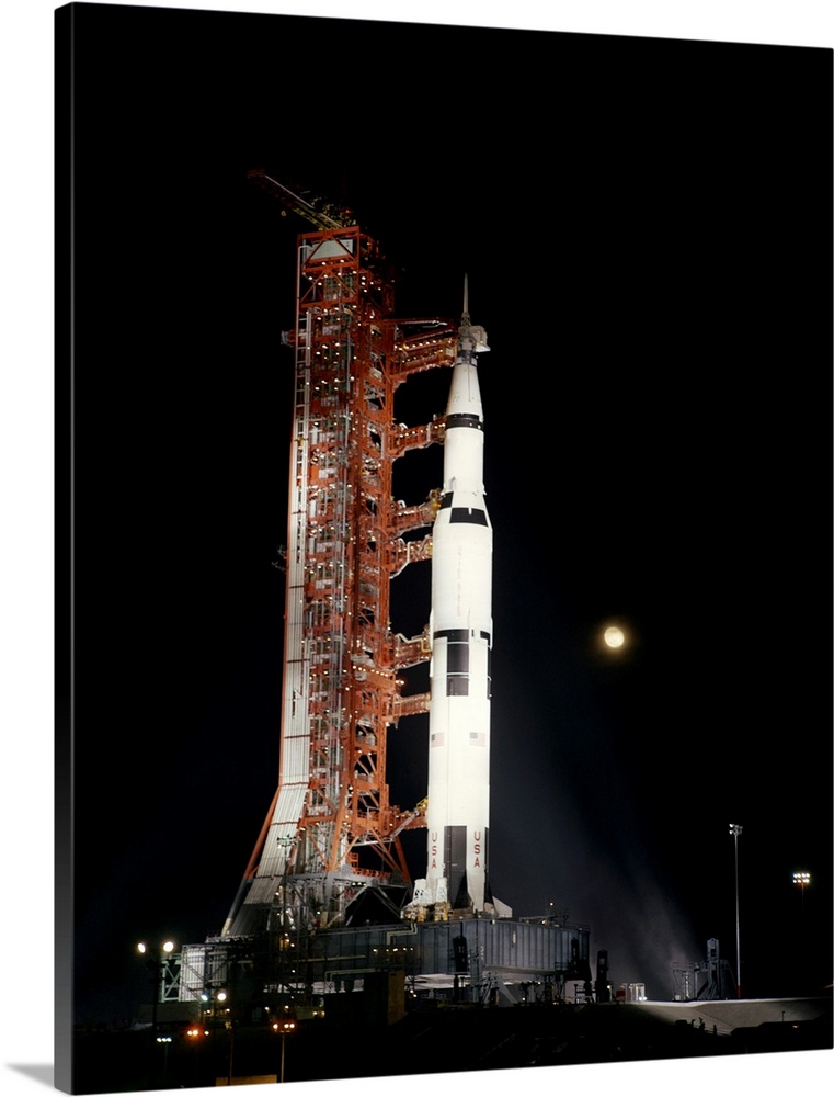 Apollo 12 launch rehearsal. Night-time view of Pad A, Launch Complex 39, Kennedy Space Center (KSC), showing the Apollo 12...