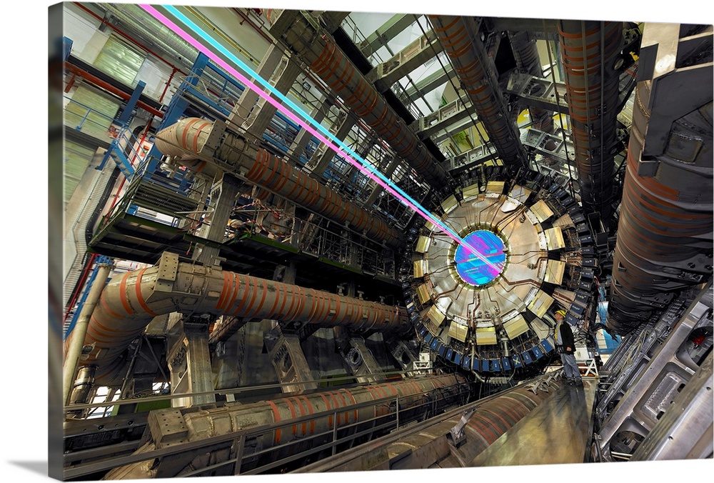 ATLAS detector. Composite image of the ATLAS (a torodial LHC apparatus) detector (circular) at  (the European particle phy...