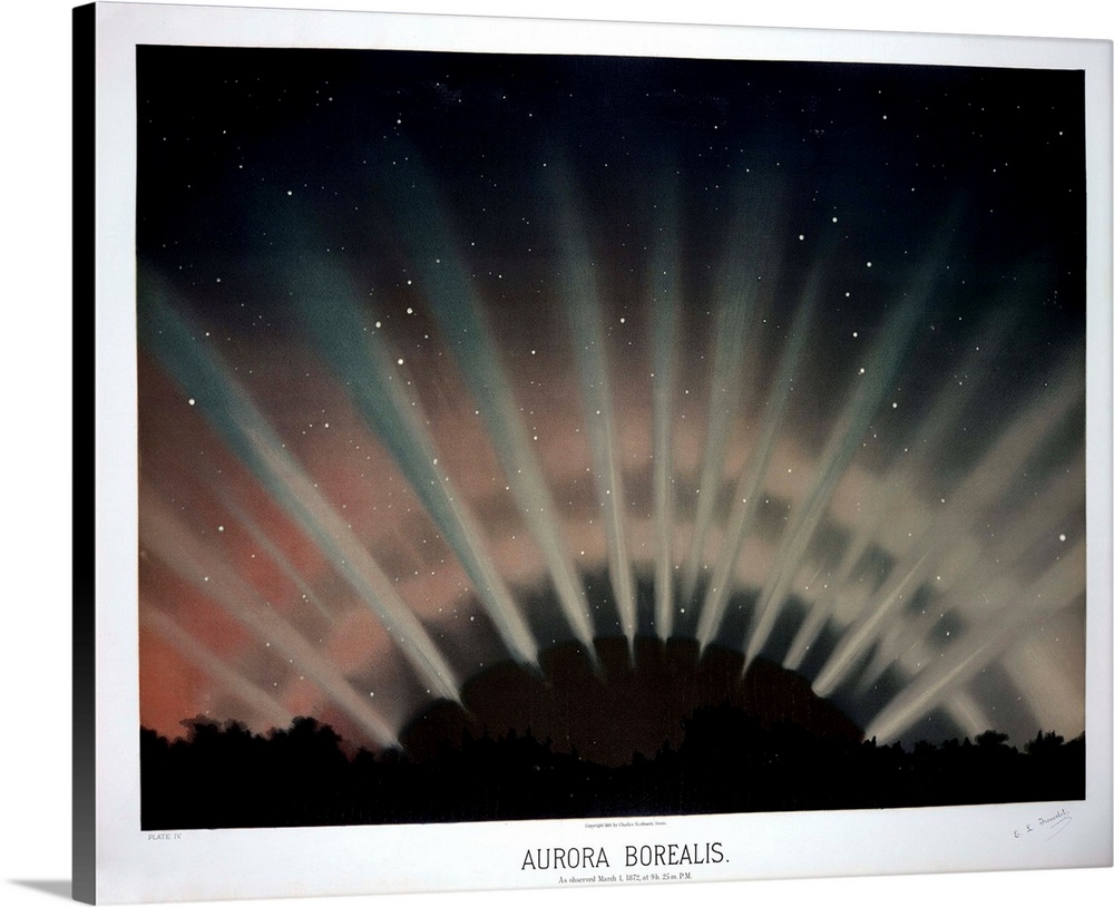 Aurora borealis, 1872. This artwork is part of a collection by the French artist and amateur astronomer Etienne Leopold Tr...