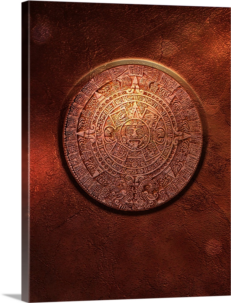 Aztec Sun Stone, computer artwork. This carved stone is also known as the Aztec Calendar Stone.