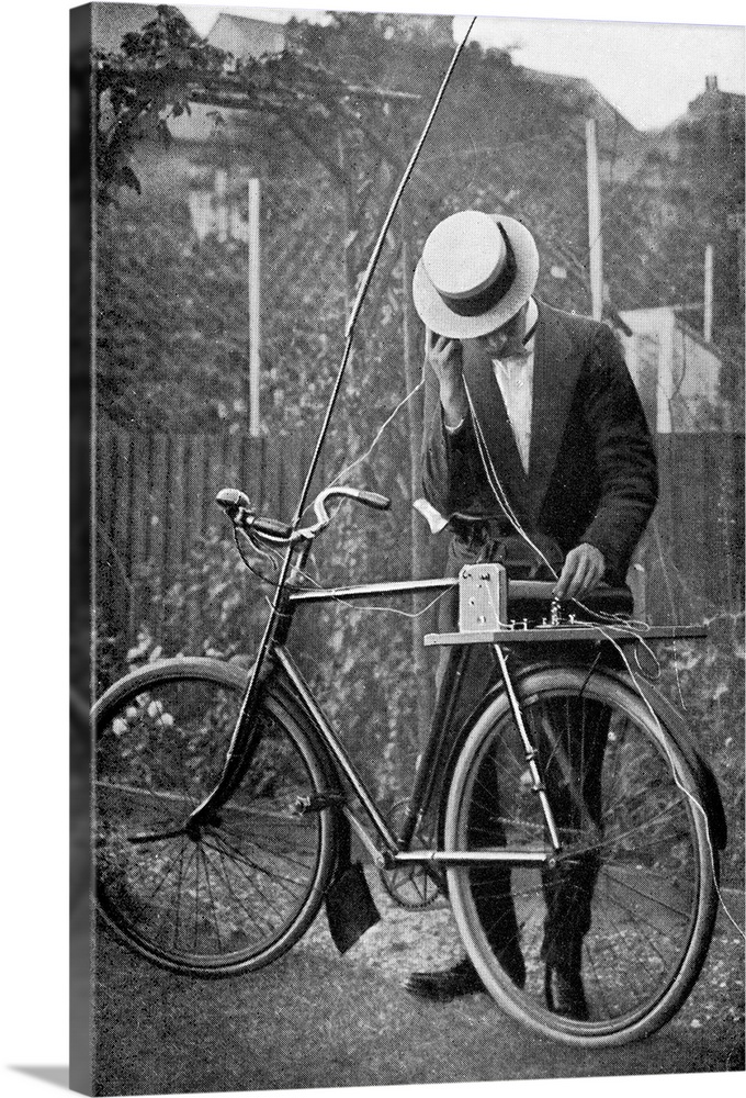 Bicycle radio antenna. The bike is being used to support an improvised radio antenna to enable reception of radio signals ...