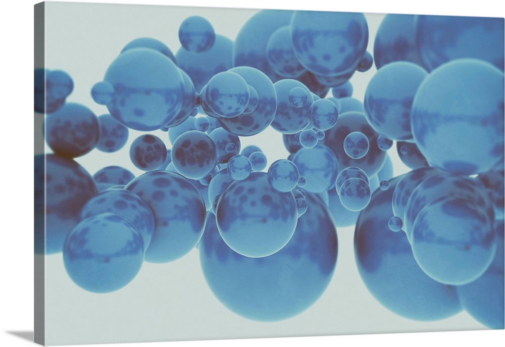 Blue spheres against white background, illustration.