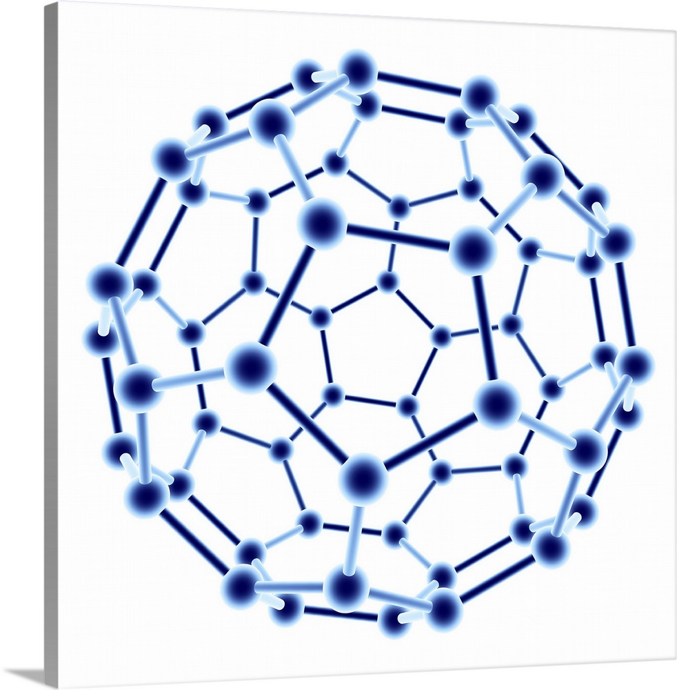 Buckminsterfullerene. Computer graphic of a molecule of buckminsterfullerene (C60). This is a structural form (allotrope) ...