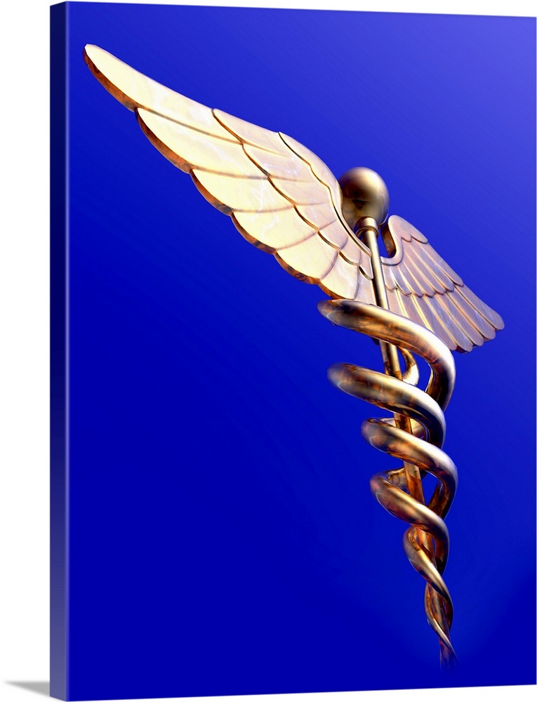 Caduceus, computer artwork. The caduceus is an ancient symbol that is often associated with the medical profession.