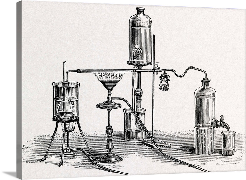 Chloroform analysis, 19th century artwork. Apparatus for the detection of chloroform in forensic investigations. This artw...