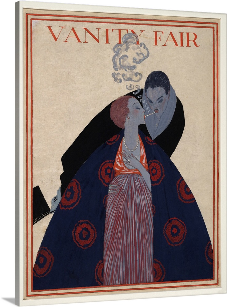 Cigarette couple. Vanity Fair artwork of a couple lighting cigarettes. The artwork is by the French poster designer and il...