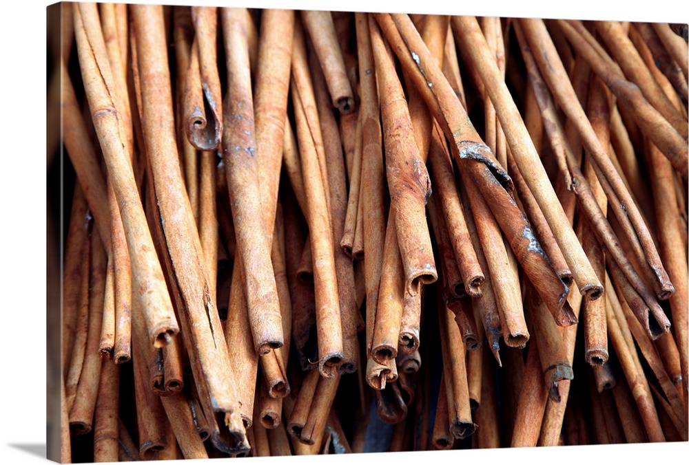 Indonesia, Sumatra, abundance of cinnamon sticks made from the dried bark of the cinnamon tree (Cinnamomum zeylanicum)