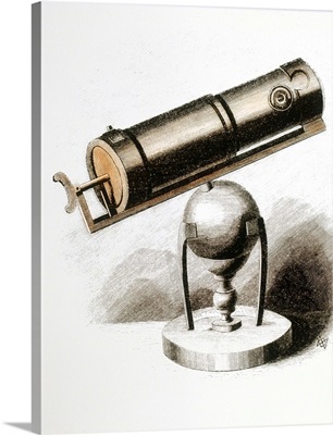 Colored engraving of Newton's reflecting telescope