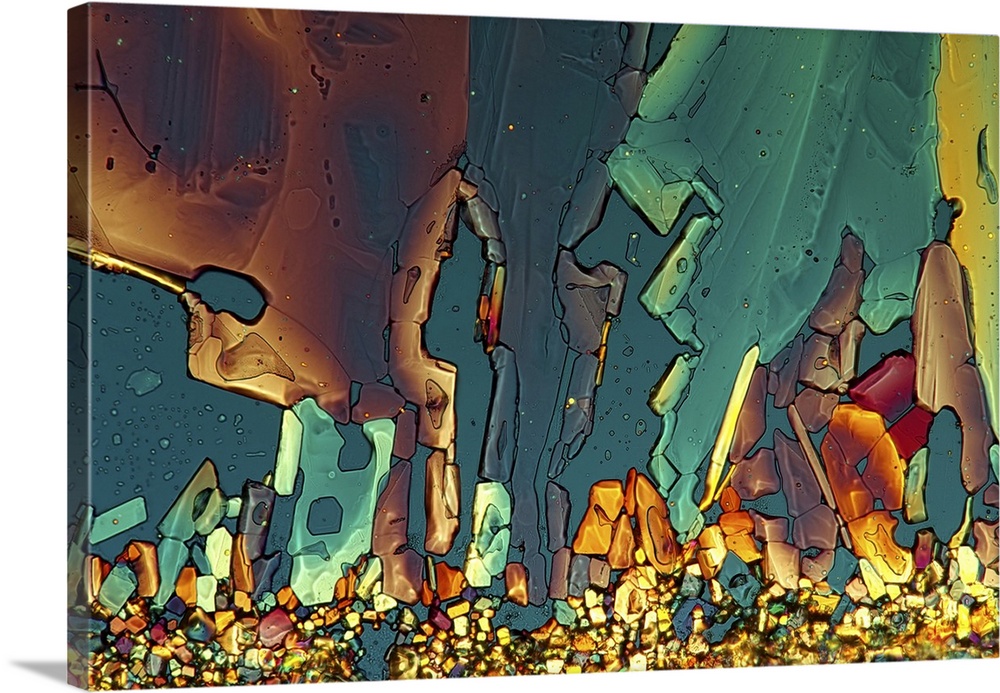 Copper thiosulphate crystals. Polarized light micrograph of a section through crystals of copper thiosulphate. Magnificati...