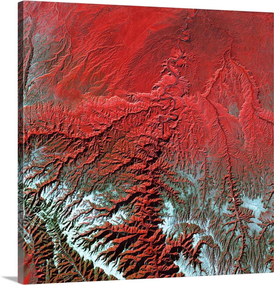 Desolation Canyon, Utah, USA, satellite image. The canyon (mostly at centre) has been carved by the Green River that flows...