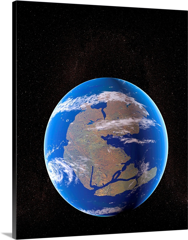 Earth at time of Pangea. Computer artwork of the break-up of the supercontinent Pangea that formed around 300 million year...