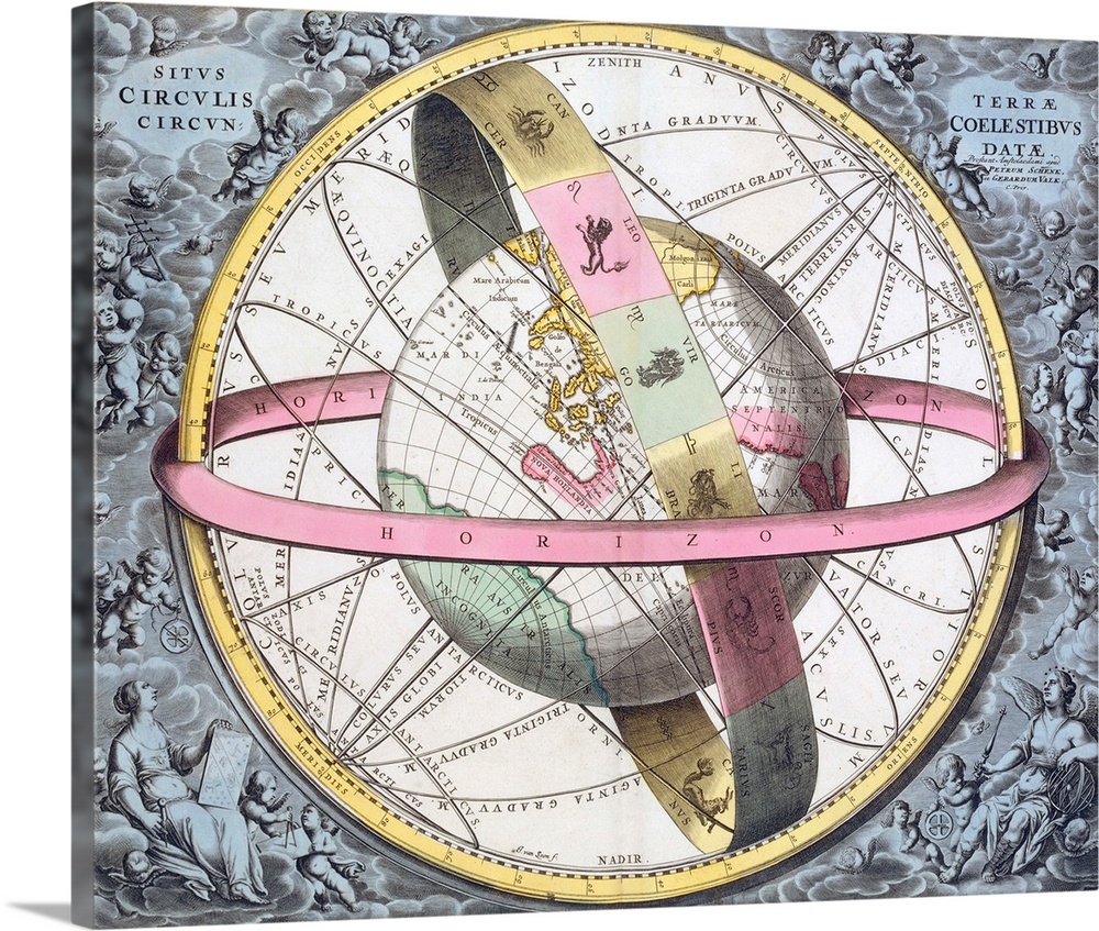 The Earth and its celestial circles. This artwork is from the 1708 edition of the star atlas Harmonica Macrocosmica, by th...