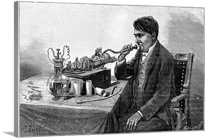 Edison talking into his phonograph