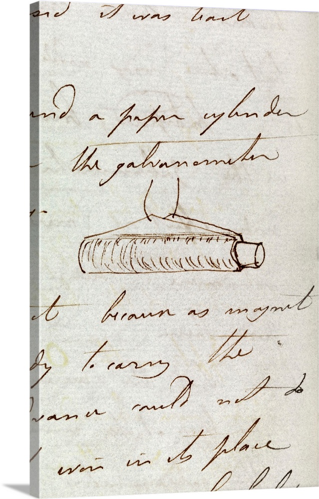 Faraday on electromagnetism. Page from the notebooks of British physicist Michael Faraday (1791-1867), showing notes and a...