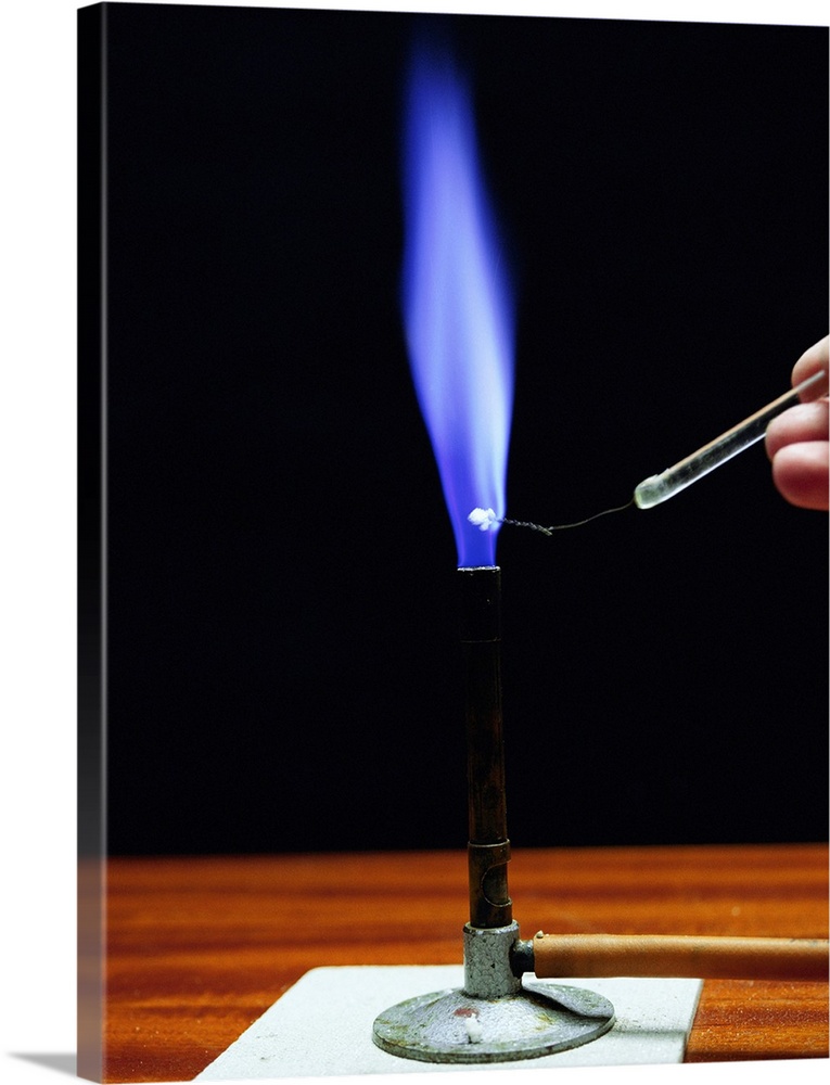 Flame test on potassium. Potassium compounds give a distinctive lilac colour when placed in a flame. Potassium (symbol K) ...