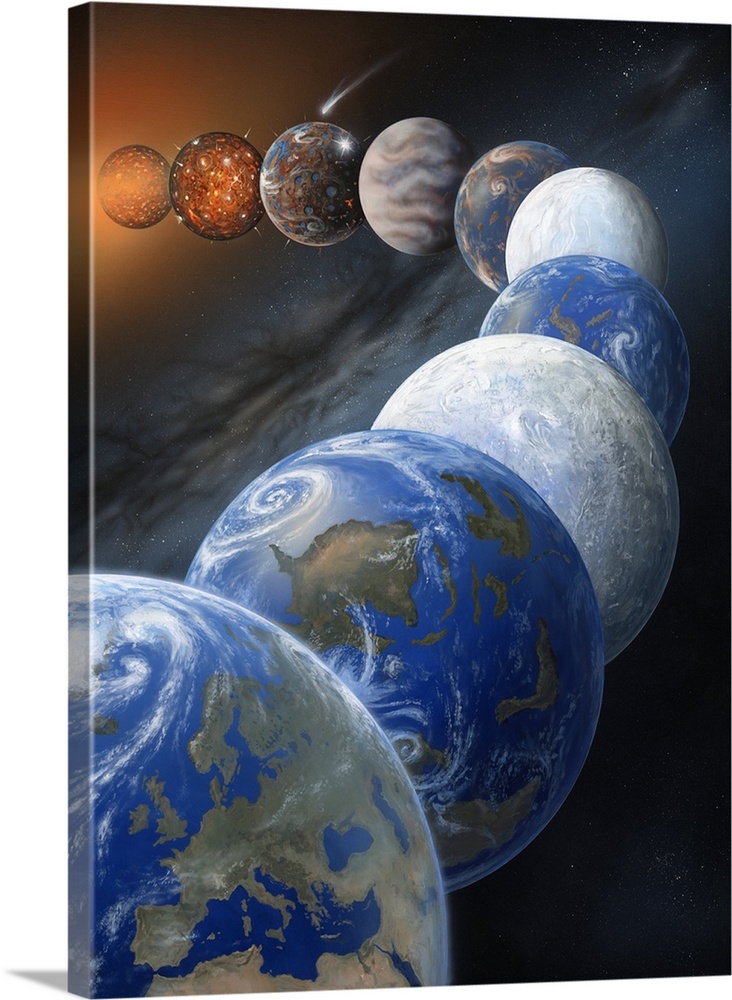 Formation of the Earth. Artwork showing stages in the formation of the Earth, up to the present day. The Earth formed 4.5 ...
