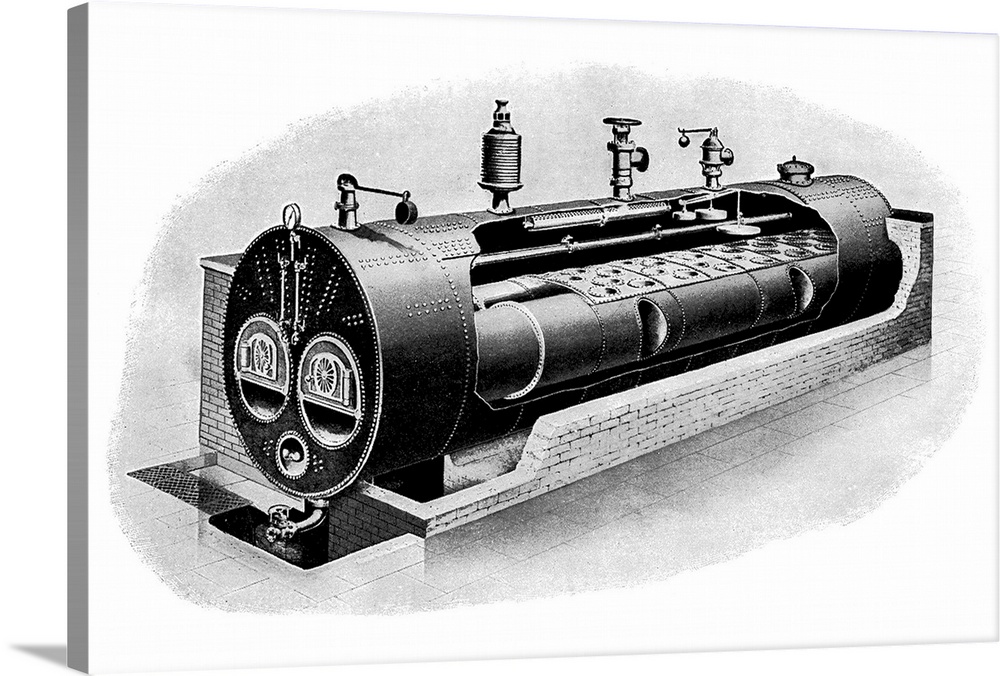 Galloway steam boiler. Cutaway artwork of the Galloway steam boiler, showing the internal system of tubes and pockets. Fue...