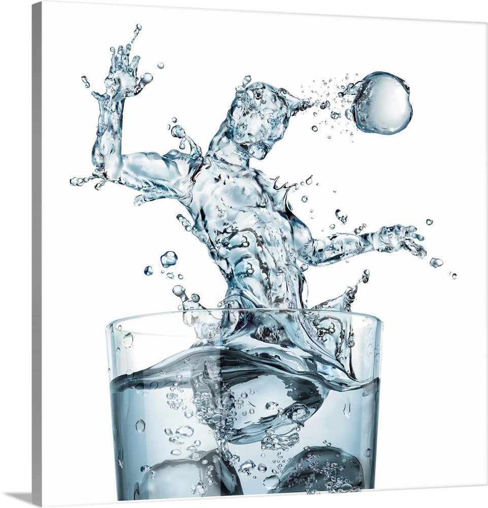 Glass of water and splashes, computer illustration.