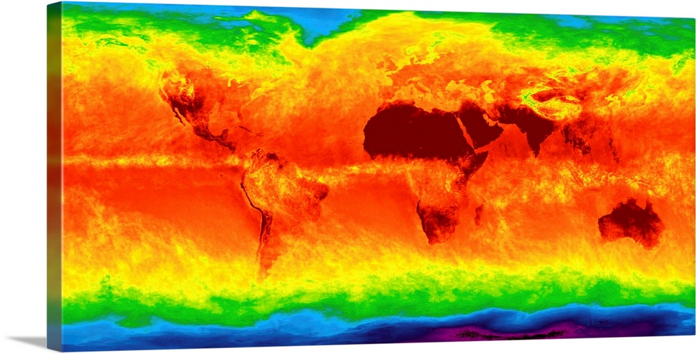 Global temperatures, April 2003. Infrared satellite map of worldwide surface and cloud temperatures in April 2003. The col...