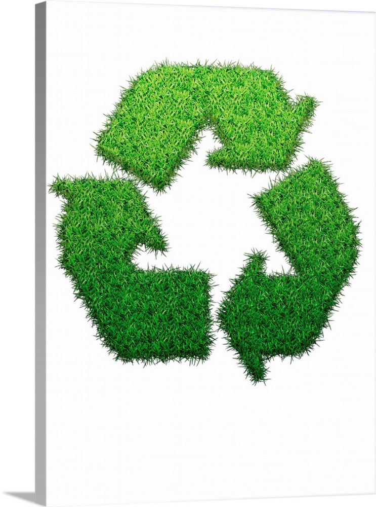 Recycling logo made from grass, computer illustration.