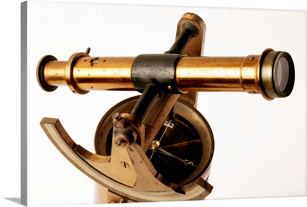 Historical telescope. Early brass telescope with a built-in compass. Photographed at Universita degli Studi, Facolta di Ag...
