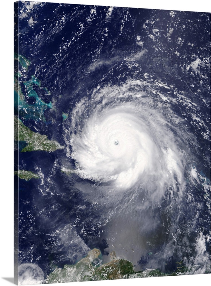 Satellite image of Hurricane Irma over Hispaniola on the 7th September 2017. Irma made landfall on the Leeward Islands as ...