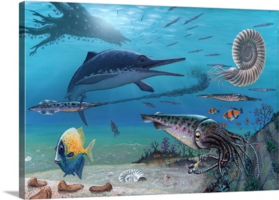 Ichthyosaur and prey